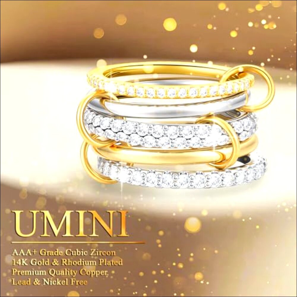 18k Gold Plated Stackable Ring Set, Size 8, Cubic… - image 6